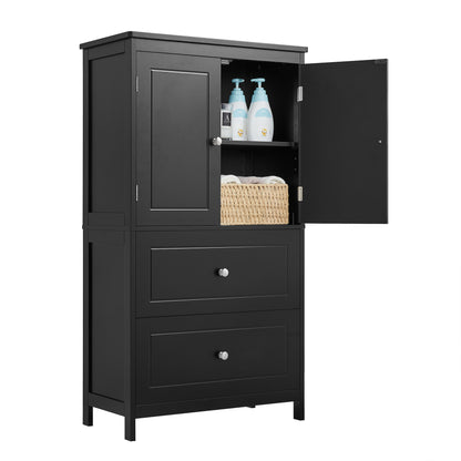 Vimora™ - Black MDF Bathroom Storage Cabinet with Doors, Drawers & Adjustable Shelf