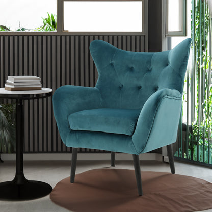 Vimora™ - Teal Velvet Wingback Arm Chair with Tufted Design