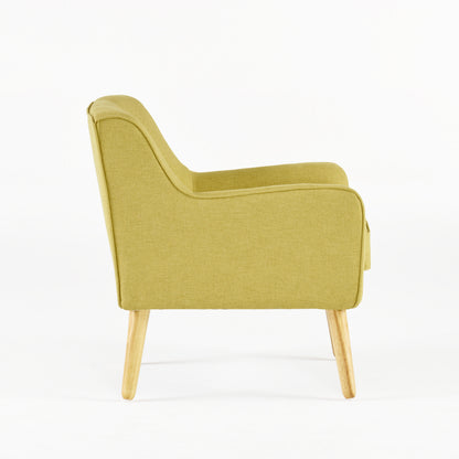 Vimora™ - Yellow Mid-Century Modern Arm Chair with Tufted Back and Birch Wood Legs