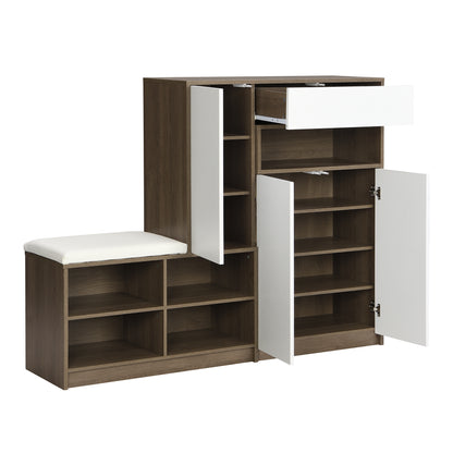 Vimora™ - 2-in-1 Shoe Storage Bench & Cabinet with Cushioned Seat, White