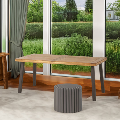 Vimora™ - Acacia Wood Dining Table with Rustic Metal Legs, Natural Brown Grey Finish