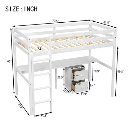 Vimora™ - Twin Loft Wood Bed with Built-in Desk, Storage Cabinet, Guardrails, and Ladder