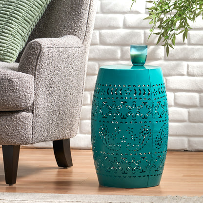 Vimora™ - Teal Lace Cut Iron Side Table