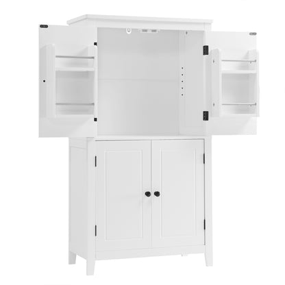 Vimora™ - Elegant White Bathroom Floor Storage Cabinet with Adjustable Shelves & 4 Doors