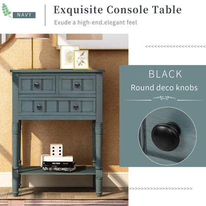 Vimora™ - Narrow Console Table with Storage Drawers and Bottom Shelf in Navy