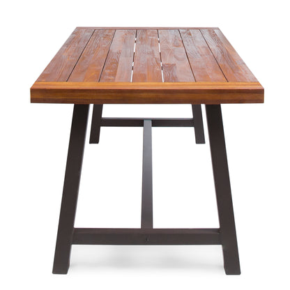 Vimora™ - Outdoor Acacia Wood Dining Table with Rustic Metal Legs