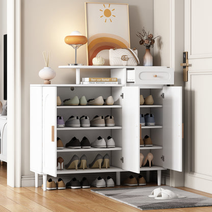 Vimora™ - Elegant White Shoe Cabinet with Arched Doors, Drawers & Adjustable Shelves