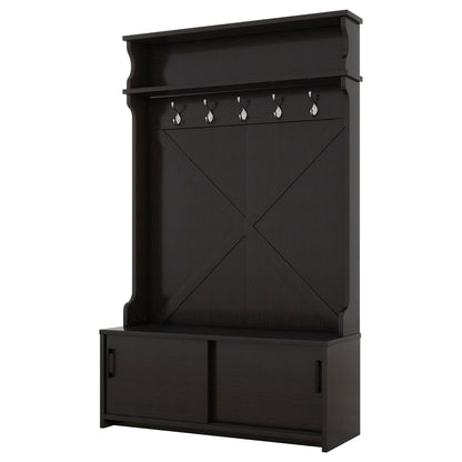 Vimora™ - Black Hall Tree with Storage Bench, Sliding Door & 5 Hooks