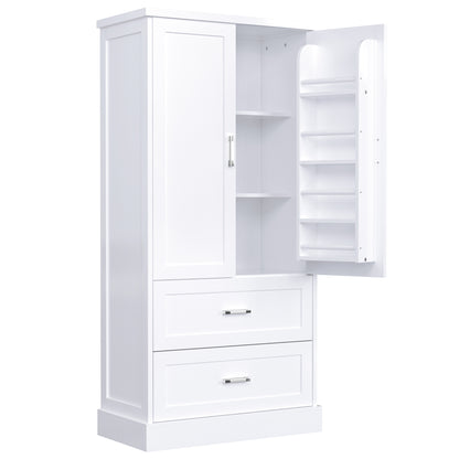 Vimora™ - Tall White Bathroom Storage Cabinet with Doors, Drawers & Adjustable Shelf