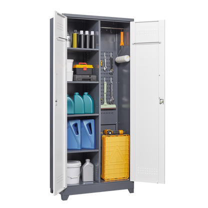 Vimora™ - Lockable Metal Storage Cabinet, Tall Cleaning Tool Organizer