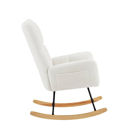 Vimora™ - Off White Teddy Fabric Rocking Chair with Metal Frame and Comfortable Design