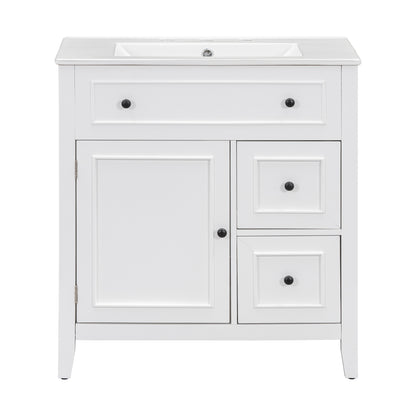 Vimora™ - 30" White Bathroom Vanity with Sink, Solid Wood Cabinet & Drawers, Modern Design