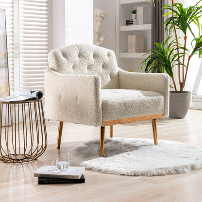 Vimora™ - Modern White Teddy Fabric Armchair with Gold Metal Legs for Living Room & Office