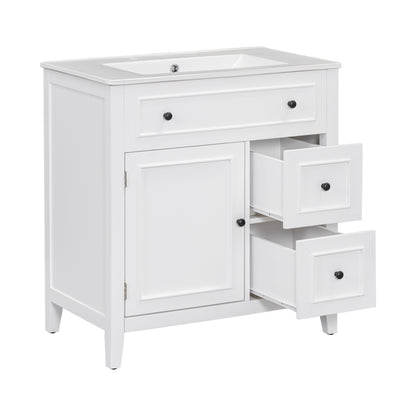 Vimora™ - 30" White Bathroom Vanity with Sink, Solid Wood Cabinet & Drawers, Modern Design