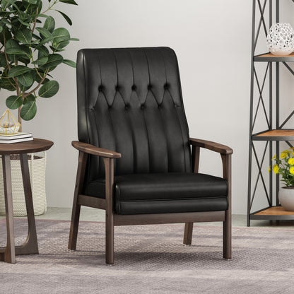 Vimora™ - Mid Century Modern Upholstered Accent Chair in Matte Black Faux Leather