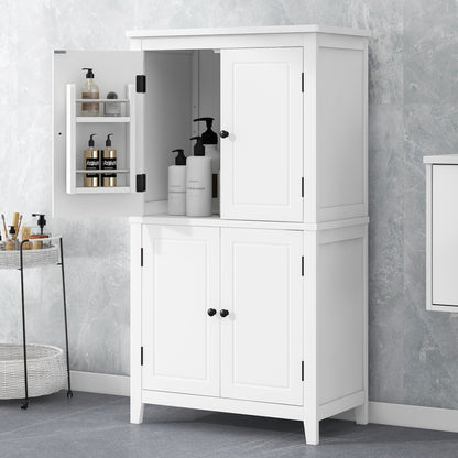 Vimora™ - Elegant White Bathroom Floor Storage Cabinet with Adjustable Shelves & 4 Doors