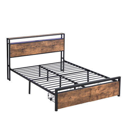 Vimora™ - Full Size Bed Frame with Storage Headboard, LED Lights & Charging Station