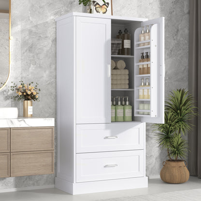 Vimora™ - Tall White Bathroom Storage Cabinet with Doors, Drawers & Adjustable Shelf