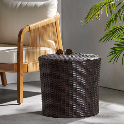 Vimora™ - Stylish Brown Wicker Weave Barrel Side Table for Outdoor Spaces