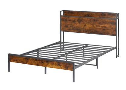 Vimora™ - Rustic Brown Full Size Bed Frame with Charging Station & USB Ports