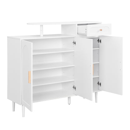 Vimora™ - Elegant White Shoe Cabinet with Arched Doors, Drawers & Adjustable Shelves