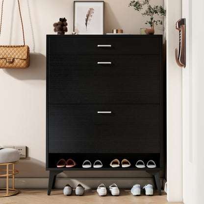Vimora™ - Black MDF Shoe Cabinet with Storage Shelves for Organised Footwear