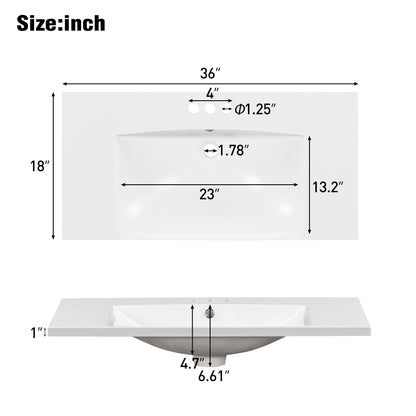 Vimora™ - 36" Single Bathroom Basin Sink, Resin Vanity Top with 3 Faucet Holes