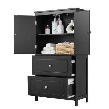 Vimora™ - Black MDF Bathroom Storage Cabinet with Doors, Drawers & Adjustable Shelf