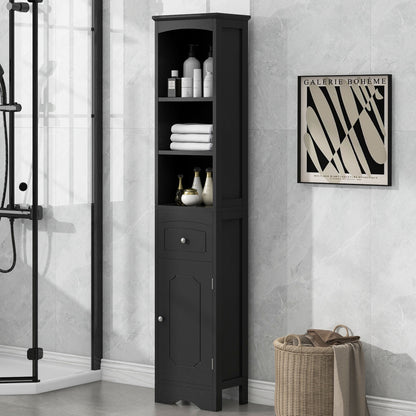 Vimora™ - Tall Black Freestanding Bathroom Cabinet with Drawer & Adjustable Shelves