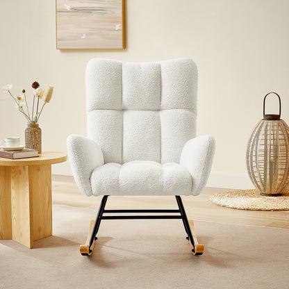 Vimora™ - Off White Teddy Fabric Rocking Chair with Metal Frame and Comfortable Design