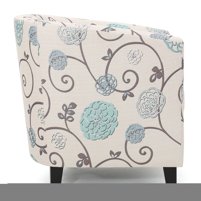 Vimora™ - White and Blue Fabric Club Chair with Birch Wood Legs