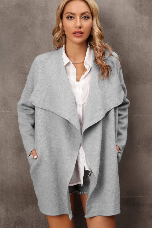 Angel Wings Waterfall Collar Longline Cardigan with Side Pockets