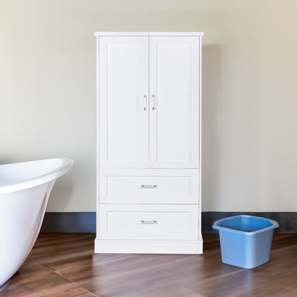 Vimora™ - Tall White Bathroom Storage Cabinet with Doors, Drawers & Adjustable Shelf