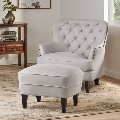 Vimora™ - Contemporary Light Grey Club Chair and Ottoman Set