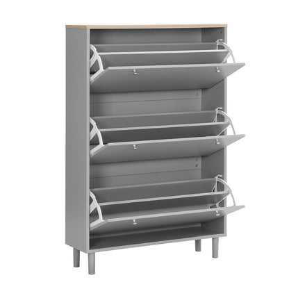 Vimora™ - Grey Narrow Design Shoe Cabinet with 3 Flip Drawers & Hooks