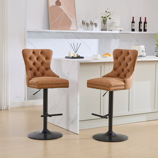 Vimora™ - Adjustable Vintage PU Swivel Bar Stools Set of 2 (Orange)