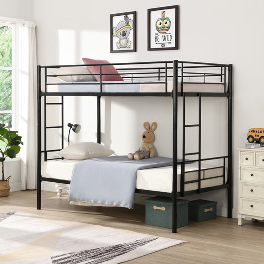 Vimora™ - Twin Over Twin Metal Bunk Bed with Storage, Ladders & Full-Length Guardrail, Black