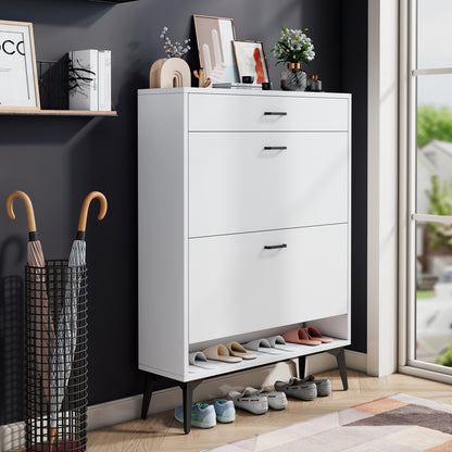 Vimora™ - White Shoe Cabinet with Metal Legs and Storage Shelves for Organised Footwear