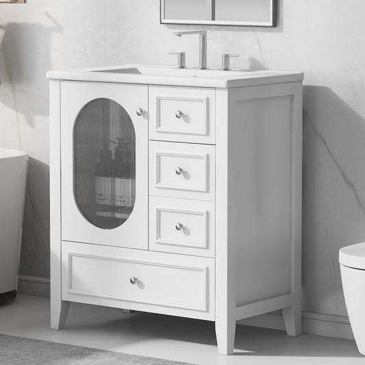 Vimora™ - White Bathroom Vanity with Sink, 3 Drawers, Solid Wood & MDF Cabinet