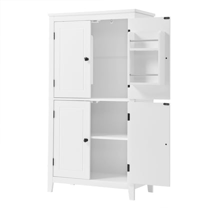 Vimora™ - Elegant White Bathroom Floor Storage Cabinet with Adjustable Shelves & 4 Doors