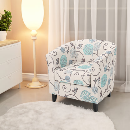 Vimora™ - White and Blue Fabric Club Chair with Birch Wood Legs