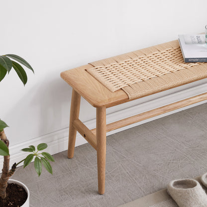 Vimora™ - Woven Design Oak Wood Dining Bench for Entryway, Bedroom, and Living Room