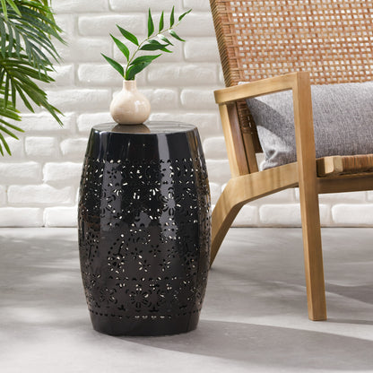 Vimora™ - Modern Black Iron Ruby Side Table with Lace Cut Design