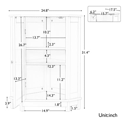 Vimora™ - White Triangle Corner Bathroom Storage Cabinet with Adjustable Shelves