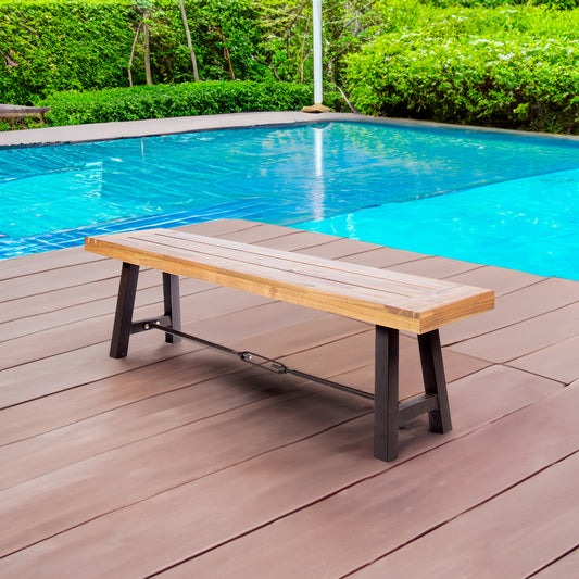 Vimora™ - Rustic Catriona Acacia Wood and Metal Outdoor Bench for Stylish Patio Seating