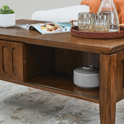 Vimora™ - Mid Century Modern Fluted Coffee Table with Storage, Solid Wood Legs, Vintage Charm