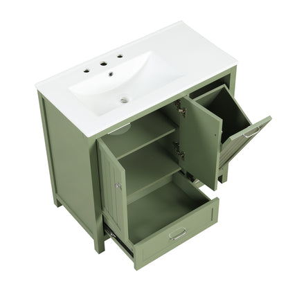 Vimora™ - 36-Inch Green Bathroom Vanity with Sink, Solid Wood & MDF, Modern Design, Ample Storage