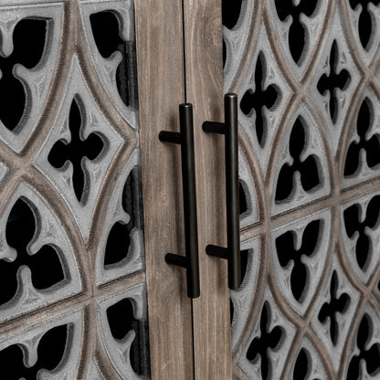 Vimora™ - Antique Brown Hollow Four Door Cabinet