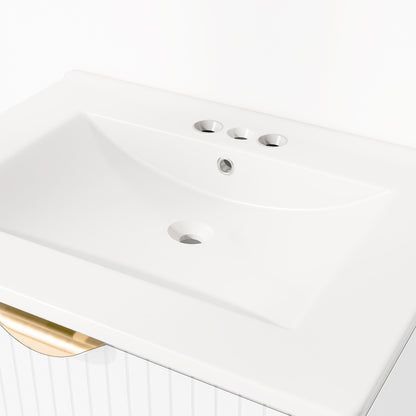 Vimora™ - Modern 24-Inch White Wall-Mounted Bathroom Vanity with 2 Drawers