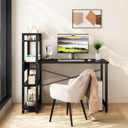 Vimora™ - Black Metal Computer Desk with 4 Tier Storage Shelves for Study and Home Office